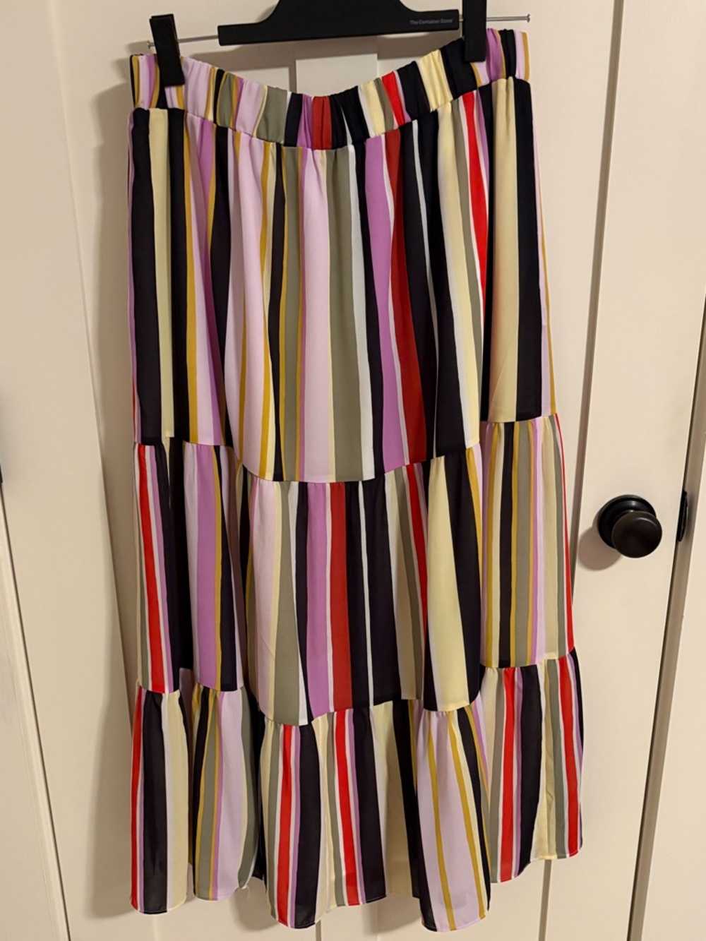 LOFT Multicolor Vertical Stripe Midi Skirt in Red, Purple, Black, Cream, Olive